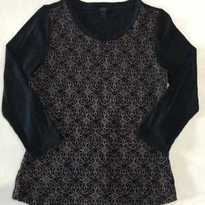J Crew Embroidered Floral T Shirt Black/Pink